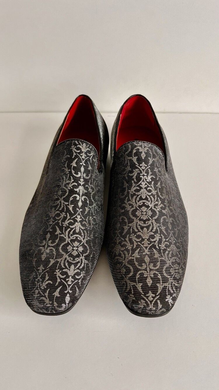 Henry Ferrera Collection Manzi Men's 10 Gray Floral Faux Leather Slip-On Loafers